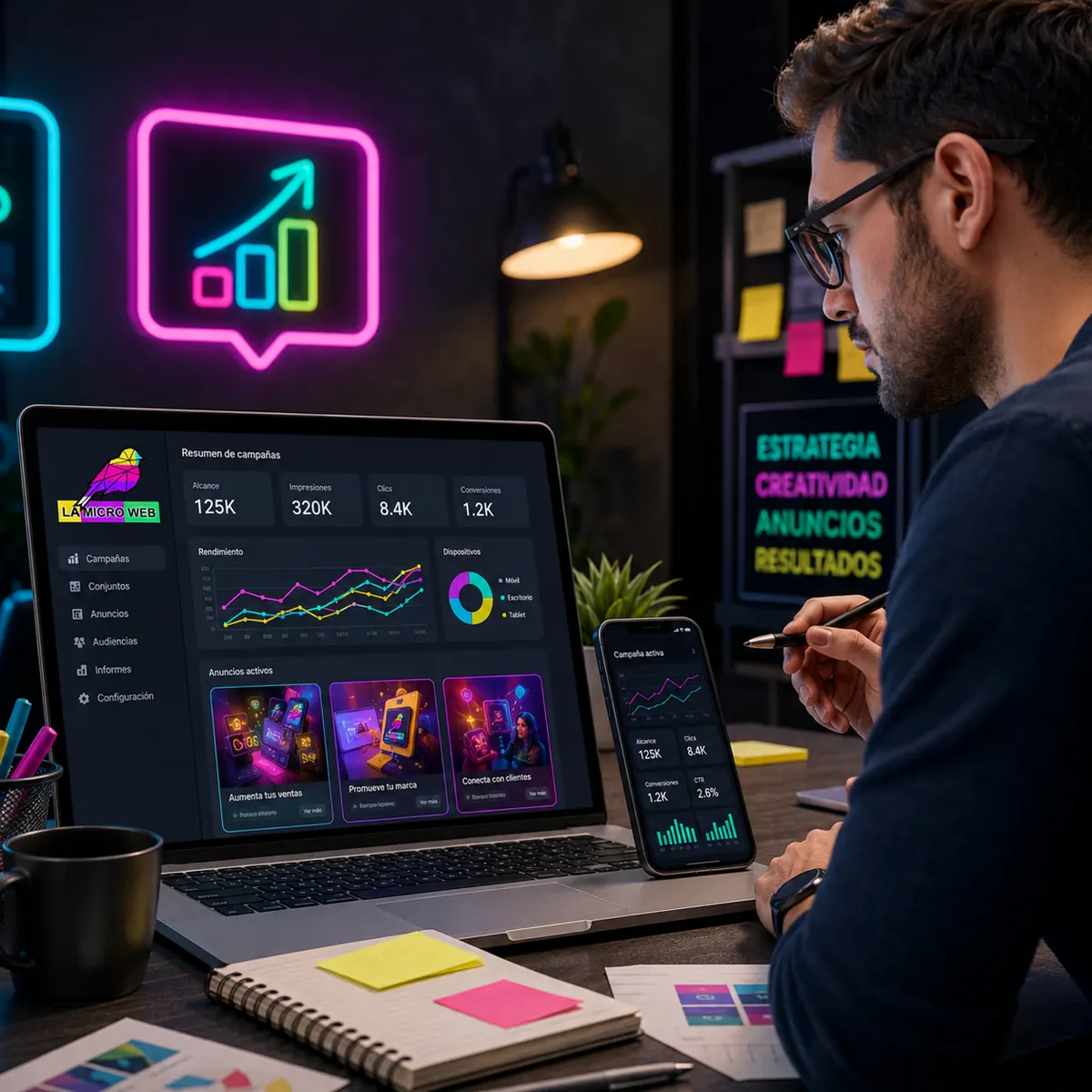 Configuración de campañas de Facebook e Instagram Ads con métricas de alcance, clics y conversiones